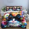 "Colorful Cat Floral Art Prints" Multiple sizes kid's and adults' bedroom Exquisite 3PC bedding set, gift