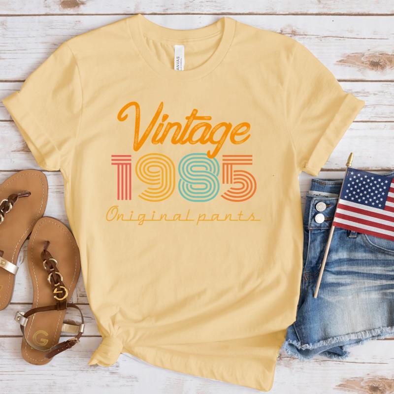 (Camiseta premium)Nuevas Camisetas Calientes Vintage 1985 Moda Mujeres Niñas Camiseta de Verano Casual Manga Corta Cuello Redondo Tops Camisetas