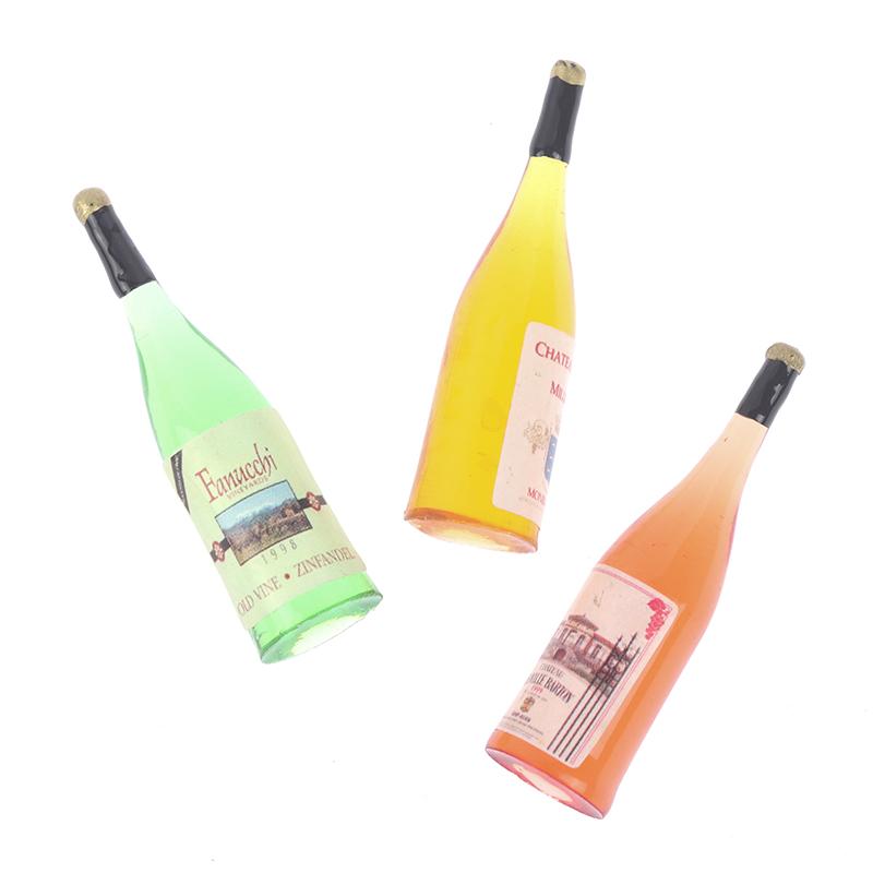 3Pcs/Set 1/12 Dollhouse Miniature Mini Simulation Wine Bottle Model Decor Toys