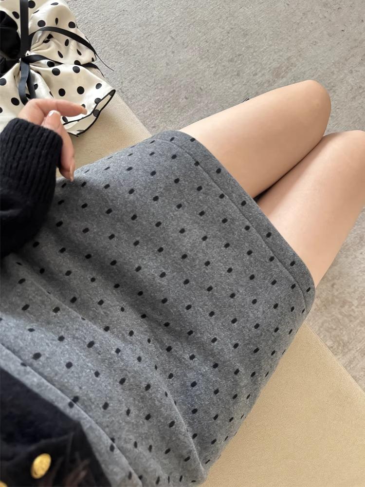

Korean Polka Dot Woolen High Waist A-Line Bodycon Skirt - Slimming, Stylish Autumn/Winter Short Skirt XL светло-серый