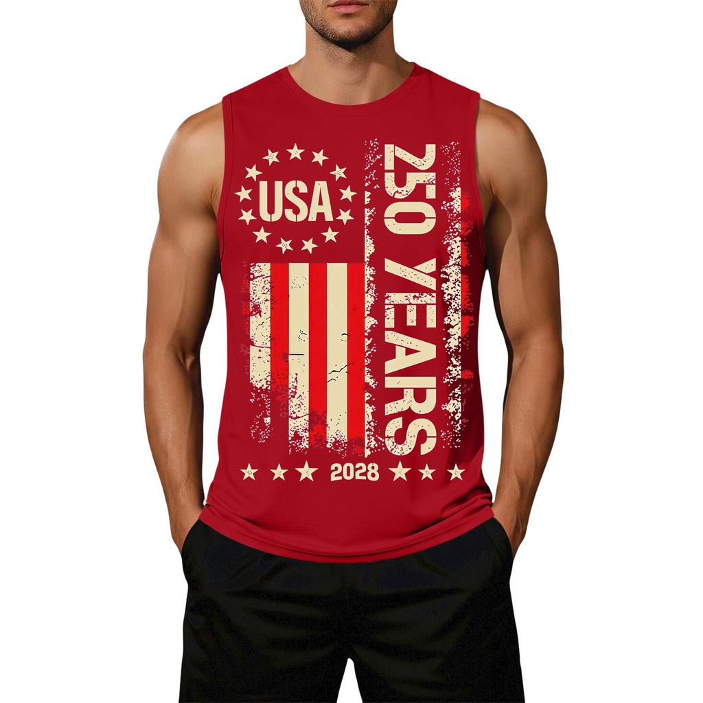 Men's Loose Fit Sleeveless Casual Top Flag Print Semi-Quincentennial USA 250 Years Graphic Tank Shirt Summer Wear
