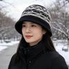 Fair Island Jacquard Retro Ethnic Style Knitted Hat Women's Autumn and Winter Versatile, Showing Small Face, Thickened Warm Wool Basin Hat Tide