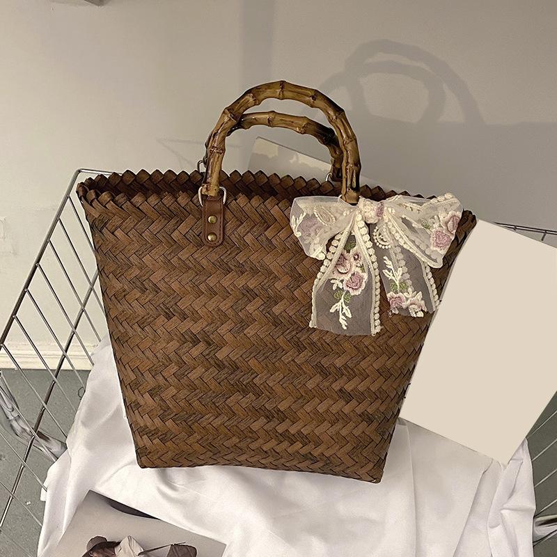 Yogodlns Borsa a mano da donna in paglia intrecciata, casual, fatta a mano, con design cavo in rattan, stile bohémien, per la spesa estiva da viaggio e da spiaggia