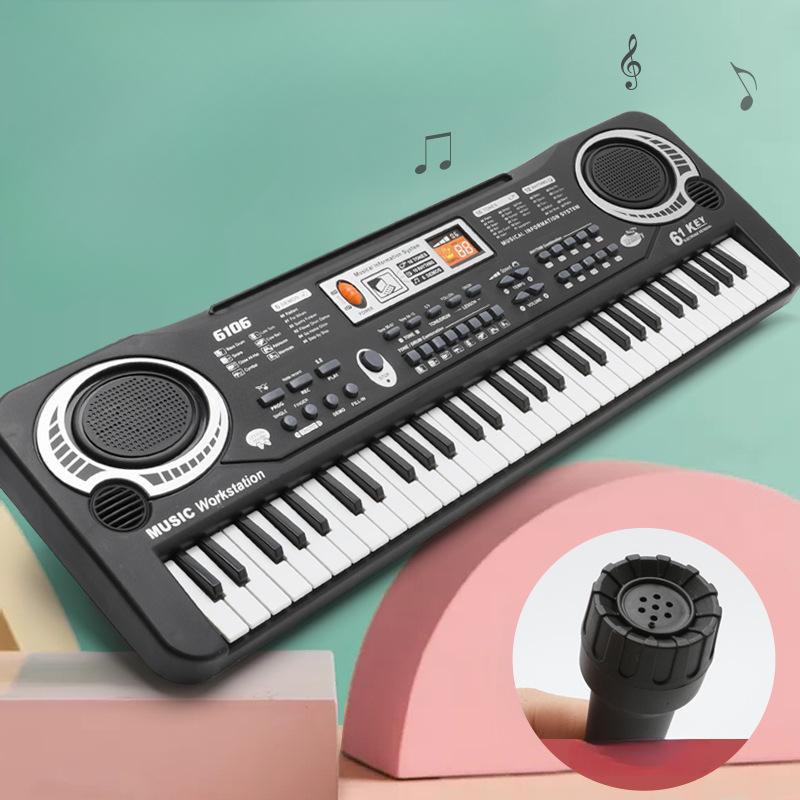 1Pc Children's Electronic Organ, Musical Instrument 61-key Multi-function with Microphone, Educational Toys, Gifts, Piano with Power Supply