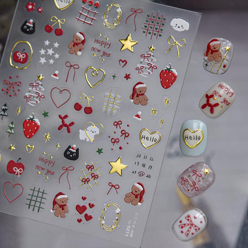 1Sheet Snowflake Penguin Sticker For Nails Cute Crystal Ball Lace Red Hat Star Bow Christmas Tree Nail Art Stickers Decoration