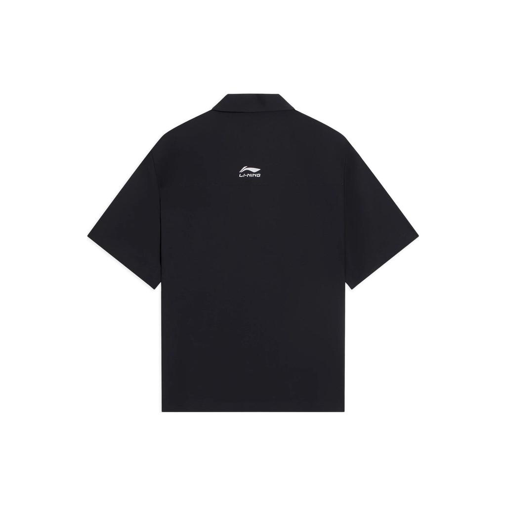 Li-Ning Summer Party Fun Print Button-Down Collar Short Sleeve Shirt Men Tops Black ASHS889-2