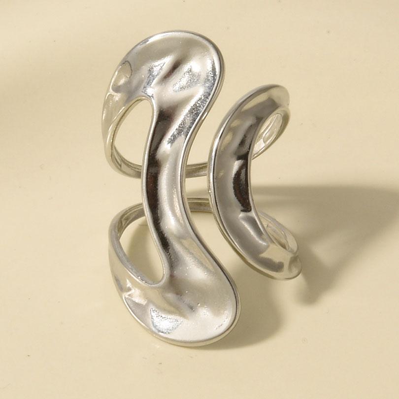 1Pc Stainless Steel Waterproof Women Personality Textured Chunky Open Rings Vintage Hollow Irregular Multi-layer Anillos Jewelry