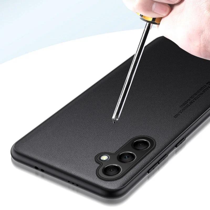 For Samsung M35 5G M15 M55 Plain PU Leather Matte Case For Galaxy M34 A55 Silicone Ultra Thin Soft Frame Shookproof Bumper Cover
