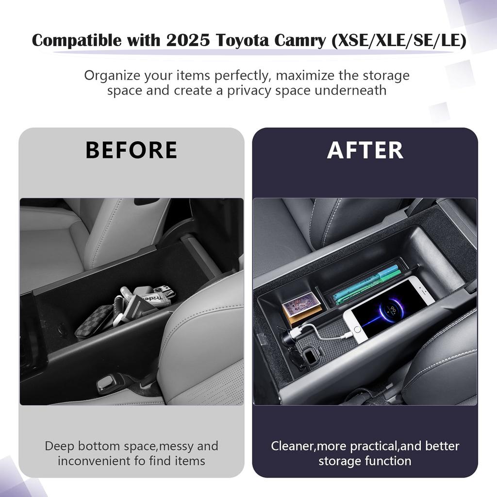 Center Console Organizer Storage Box for Toyota Camry 2025 9th Gen Armrest Storage Tray Center Console Interior Car Accessories
