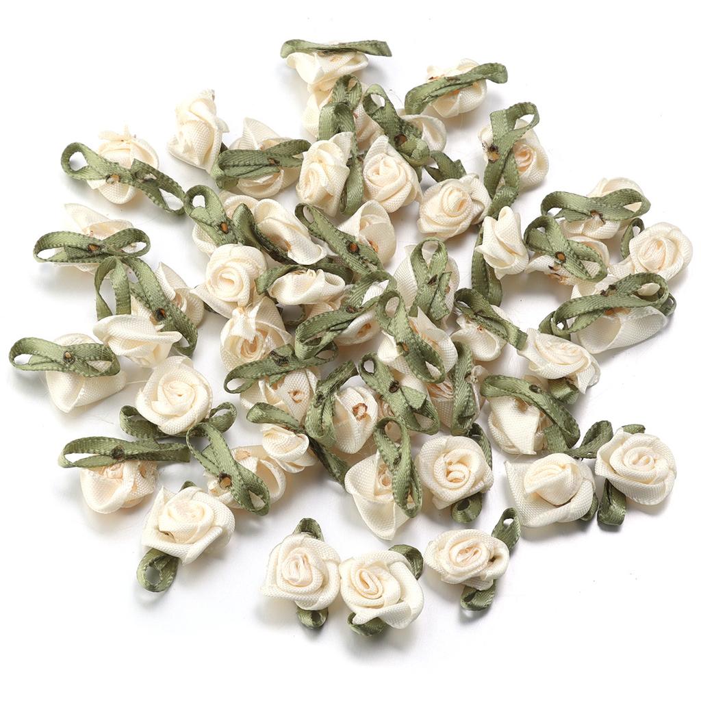 50 peças 1,5x2,5cm Mini Flor de Rosa Fita de Cetim de Poliéster Rosetas Apliques de Tecido Para Casamento Festa Roupa Costura Decoração