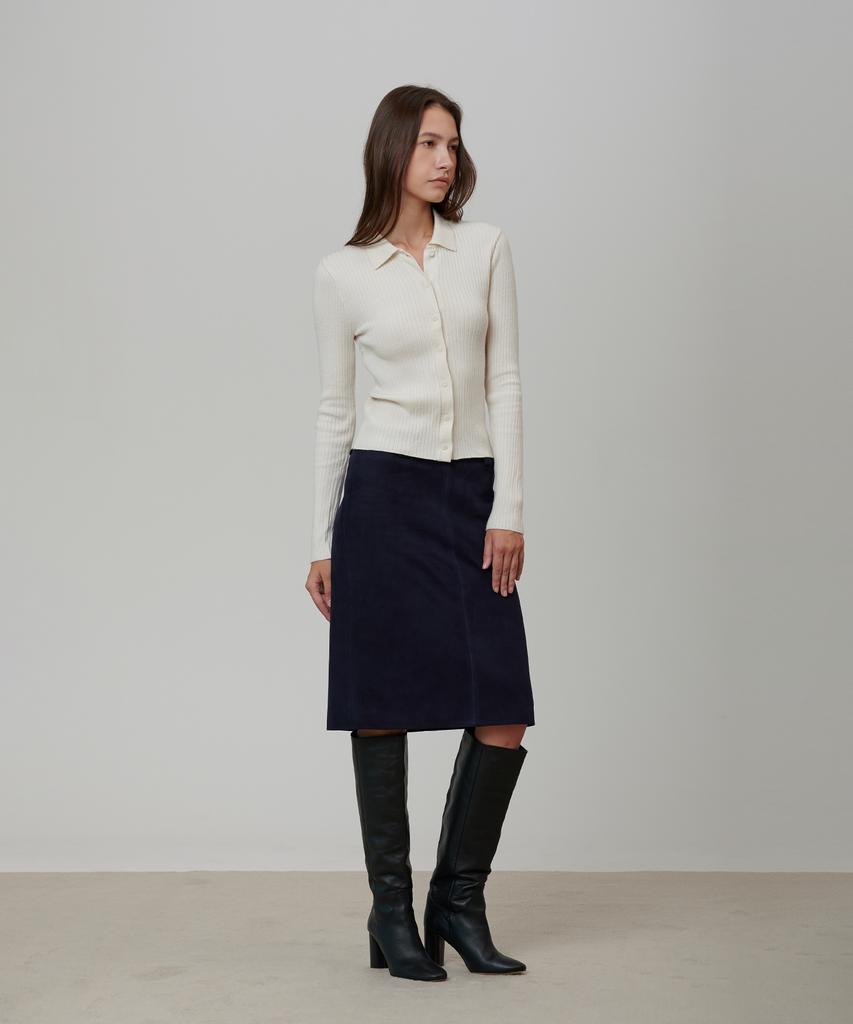 Pin Black Goat Suede Set-Up Skirt
