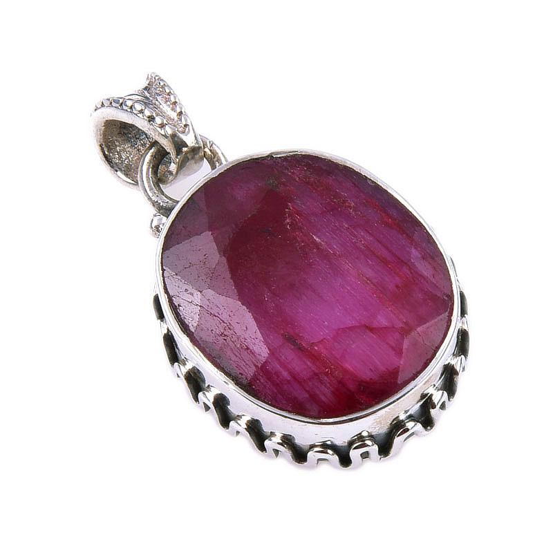 Red Ruby(Simulated) Gemstone Handmade 925 Sterling Silver Pendant 1.25" J9n25