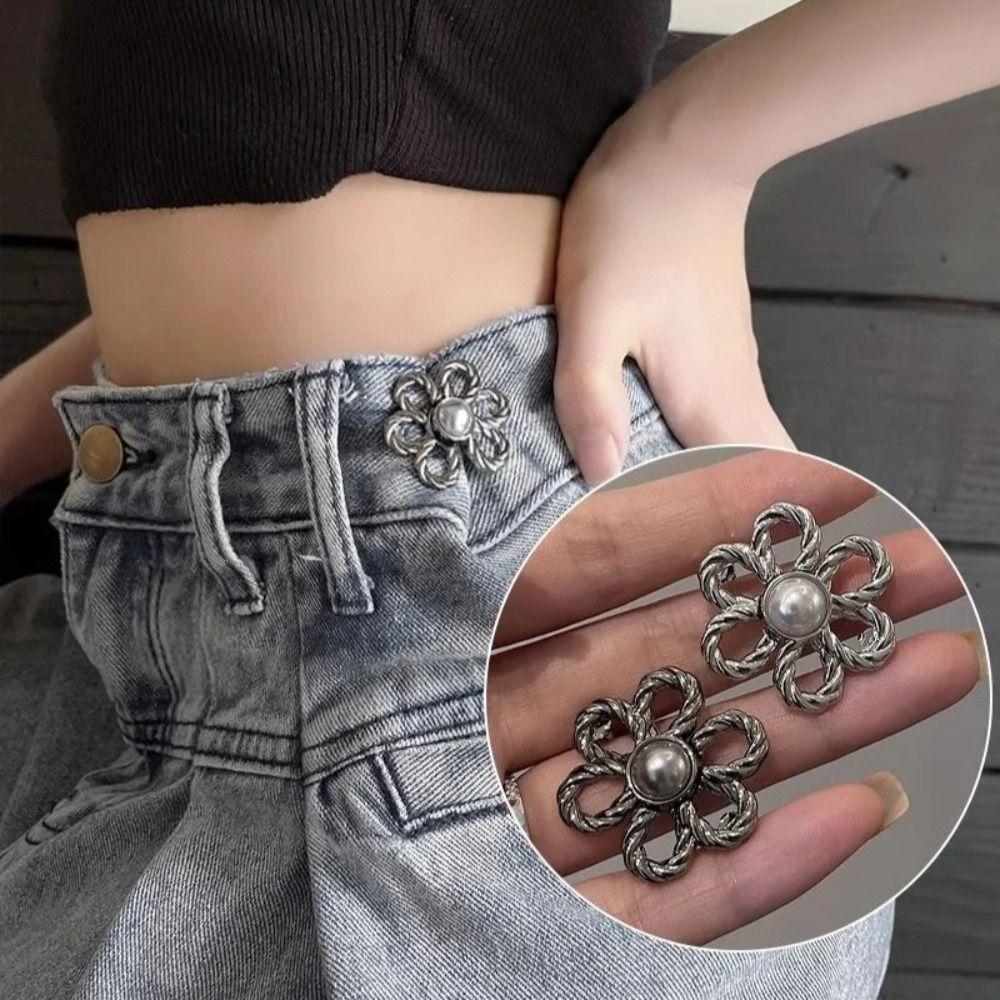 Waist Buckle Flower Pants Button Tightener Zinc Zinc Alloy Jean Buttons for Loose Jeans  Unisex