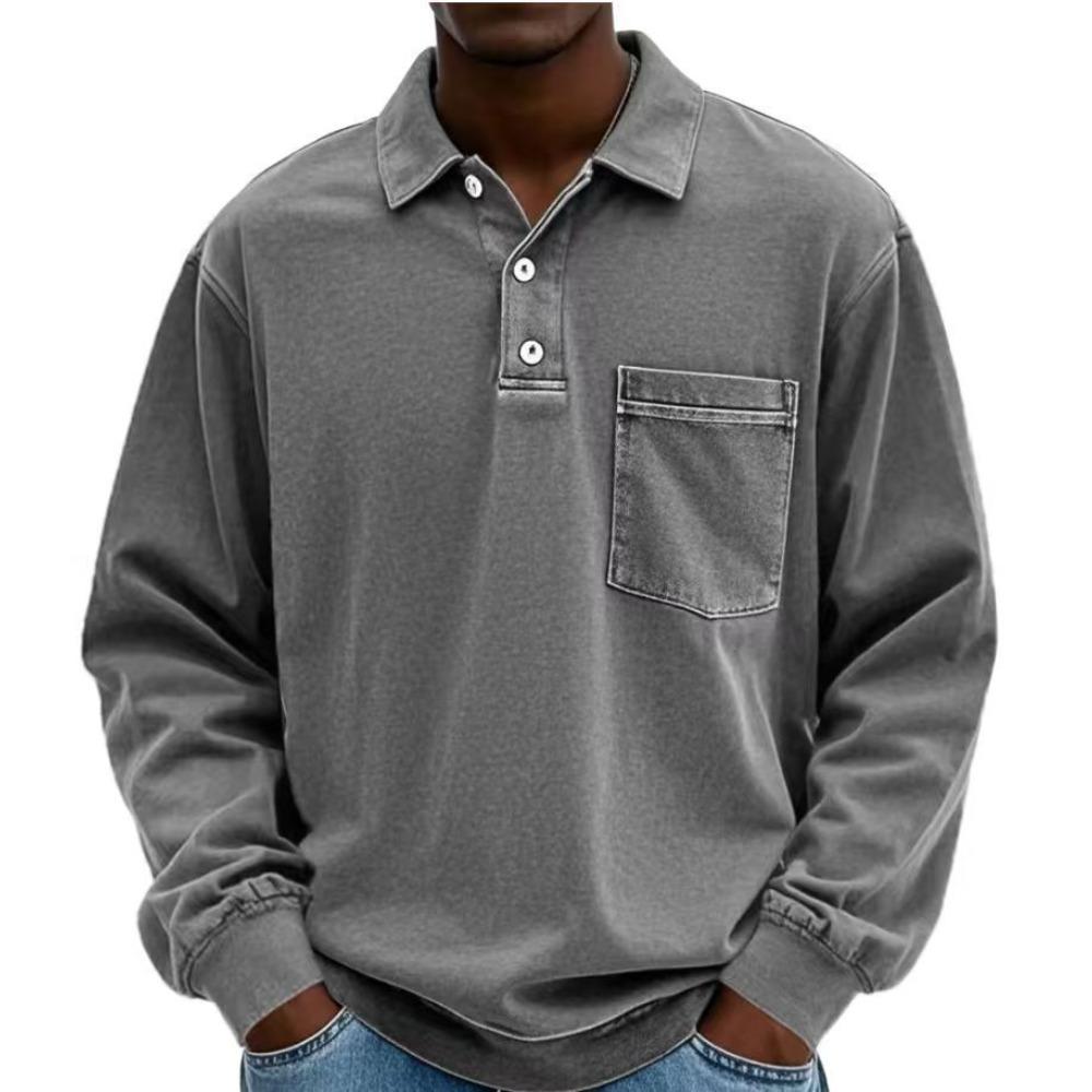 New men's long-sleeved shirt casual versatile simple loose button-down polo shirt