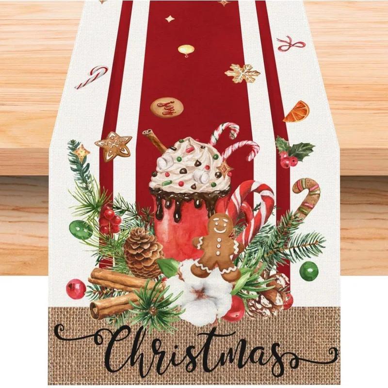 Christmas Table Runner Merry Christmas Decorations for Home 2024 Cristmas Table Flag Cover Navidad Noel Gift New Year Tablecloth