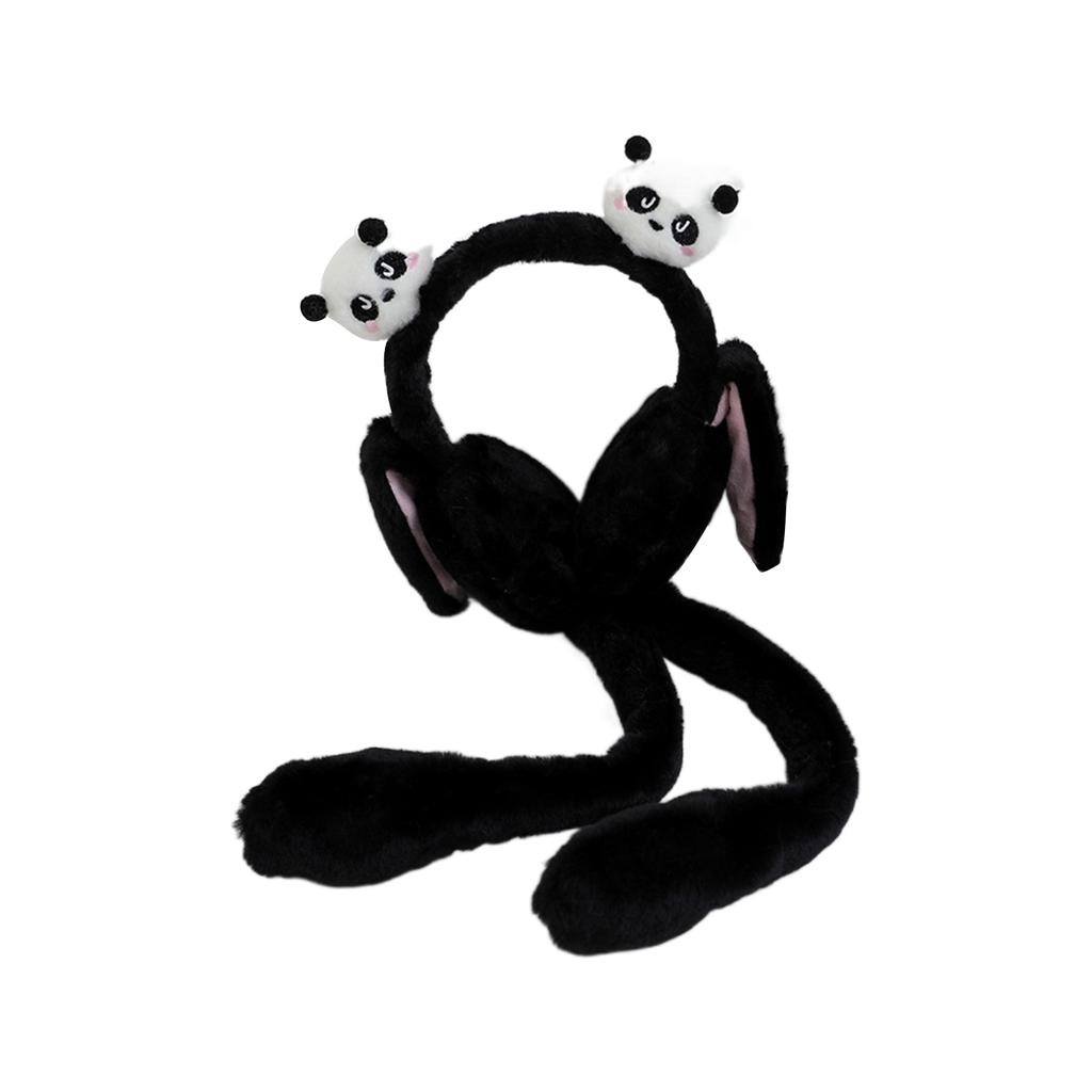 Ear Moving Panda Theme Plush EarMuffs for Women and Kids Ear Warmer Headband for Winter Christmas New Year Gifts