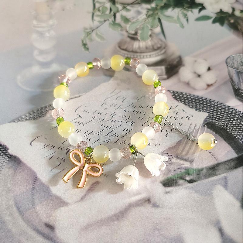 New Women's Mori Style Butterfly Glass Bracelet with Colorful Crackle Beads