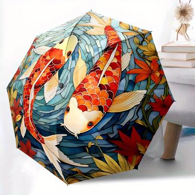 1pc Koi Fish Pond Automatic Folding Umbrella, 8-Rib Sturdy Canopy, Portable Travel Umbrella for Outdoor Use
