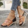 Large size one-character slippers women's summer wedge slippers embroidered flower cool slippers