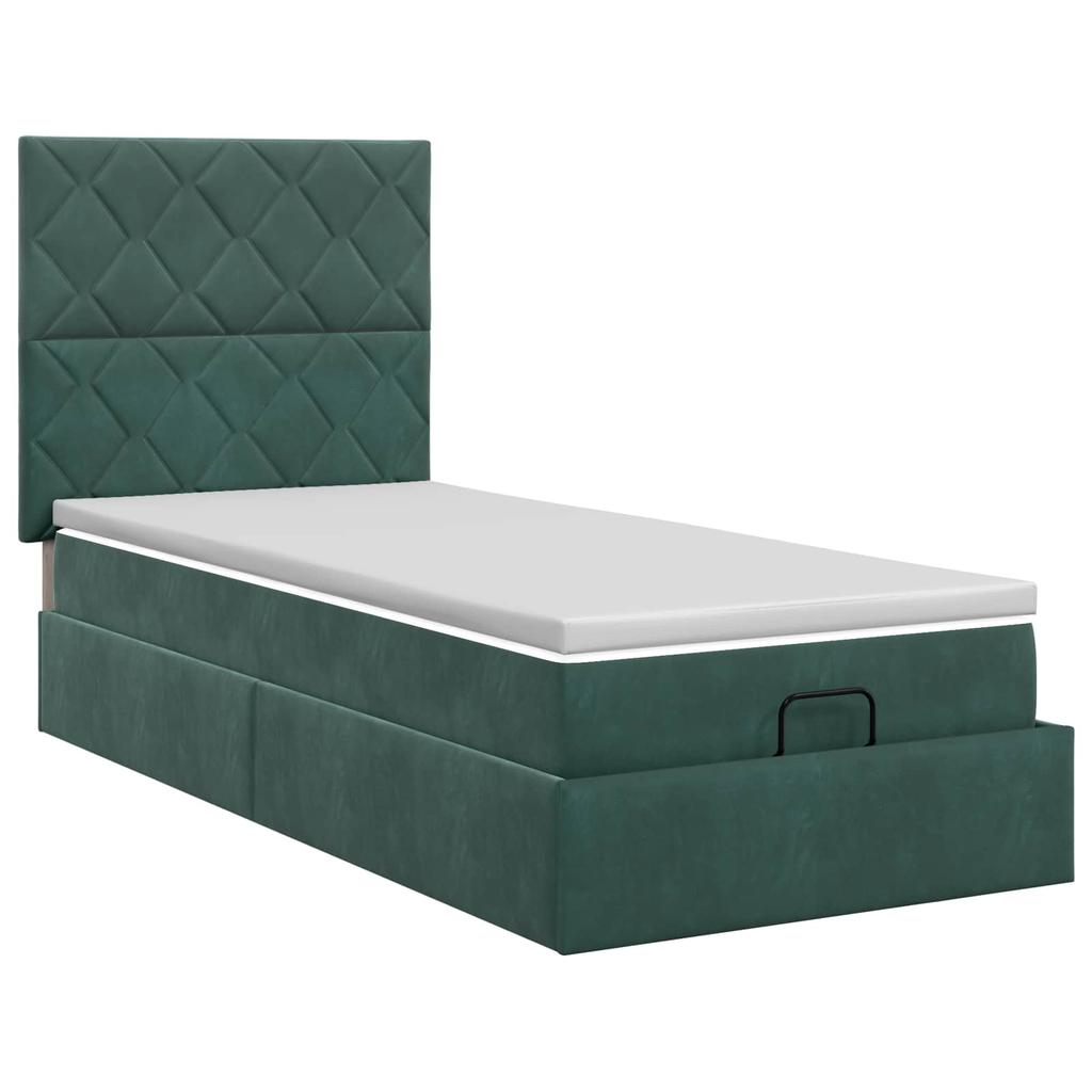 Ottoman Bed with Mattress Dark Green 100 X 200 Cm Velvet