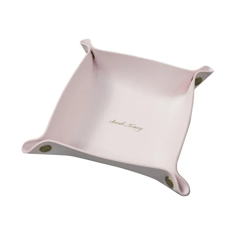 Nordic Leather Desktop Storage Tray Pu Leather Jewelry Cosmetic Key Storage Tray Desktop Folding Organizer Storage Box For Home
