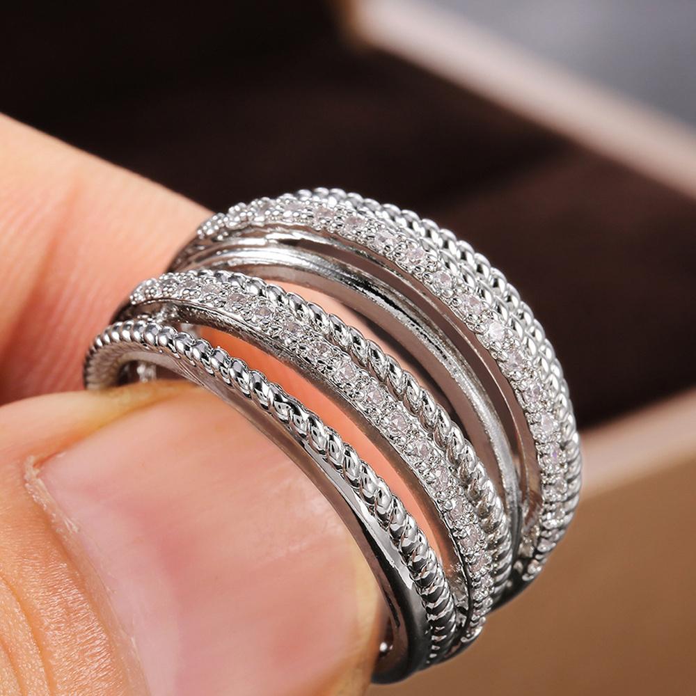Multi-layered Cross Unique Design White Synthetic Zircon Ring