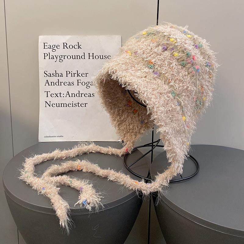 Lace Lace Bucket Hat Autumn and Winter Warm Knitted Pot Hat Versatile Face Small Sweet Wool Hat Women