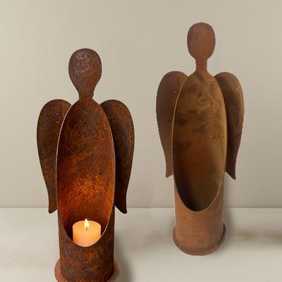 Vintage Rustikaler Engel Kerzenhalter mit Flügeln Kupferfinish, Tischkerzenhalter für Weihnachts-, Oster-, Erntedankdekoration