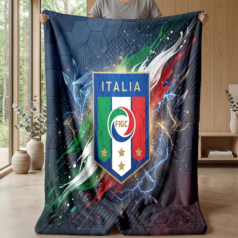 Italy Football Printed Flannel Blanket Skin Friendly Warm Decorative Throw for Indoor Couch Bed Daily Use
