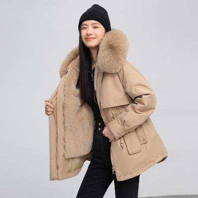 Cotton Jacket for Women's Medium and Short Style Detachable Parka Cotton Coat