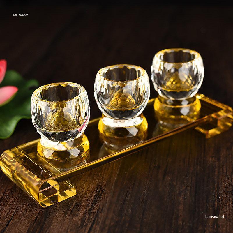 Crystal Faceted Holy Water Offering Cup for Buddhist Rituals