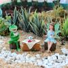 3-teiliges Blumenfee und Frosch Kaffeetrinken Ornament, Frühling Outdoor Garten Kreative Dekoration Ornament, Heimschmuck