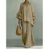 Bohemian Style Casual Twopiece Pants Suit With Spliced Cotton Linen For Women Summer Comfort