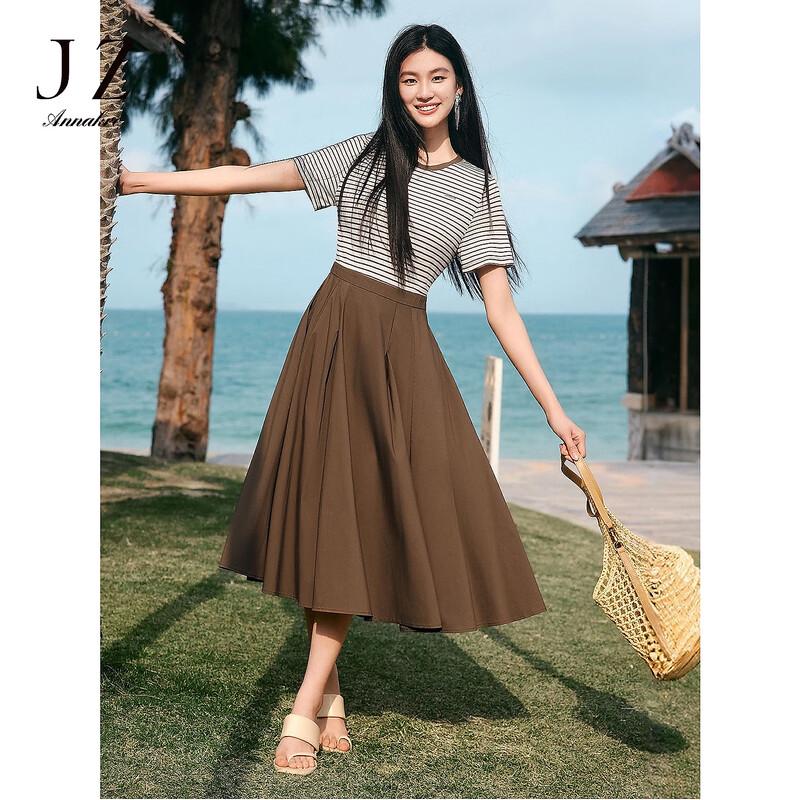 JUZI ANNACAU Women's Nautical Stripe Faux Two-Piece Midi Dress