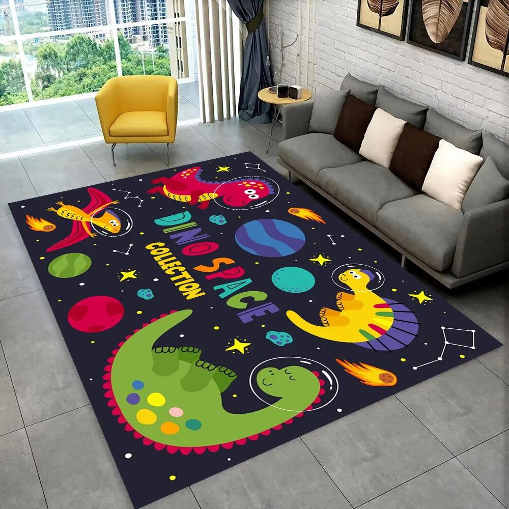 3D Cartoon Dinosaur Space Cute Dino Children Area Rug,Carpet for Living Room Bedroom Sofa Doormat Decoration, Non-slip Floor Mat
