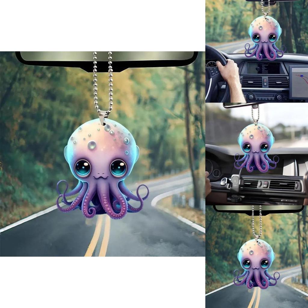 Niedlicher Acryl 2D Oktopus Auto Dekoration Hängeanhänger für Weihnachtsbaum Rucksack Schlüsselanhänger