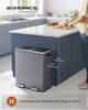 SONGMICS Dual Rubbish Bin, 2 x 8 Gallon (2 x 30 L) Metal Recycling Bin with 15 Rubbish Bags, 2-Compartment, with Lids, Pedals, Plastic Inner Buckets