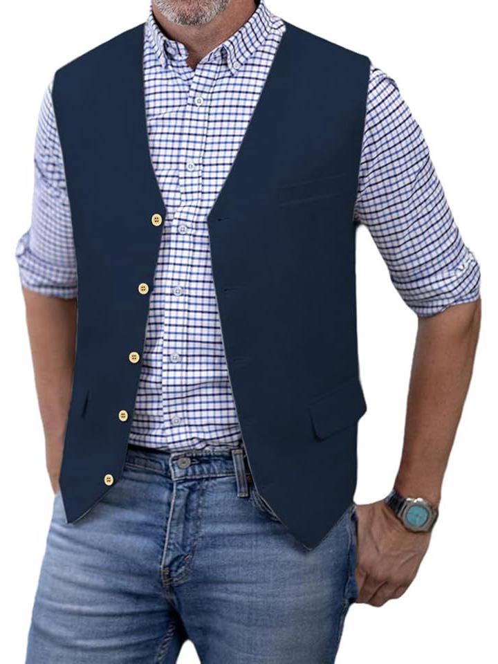 Men's Slim Fit Cotton Linen Casual Business Vest