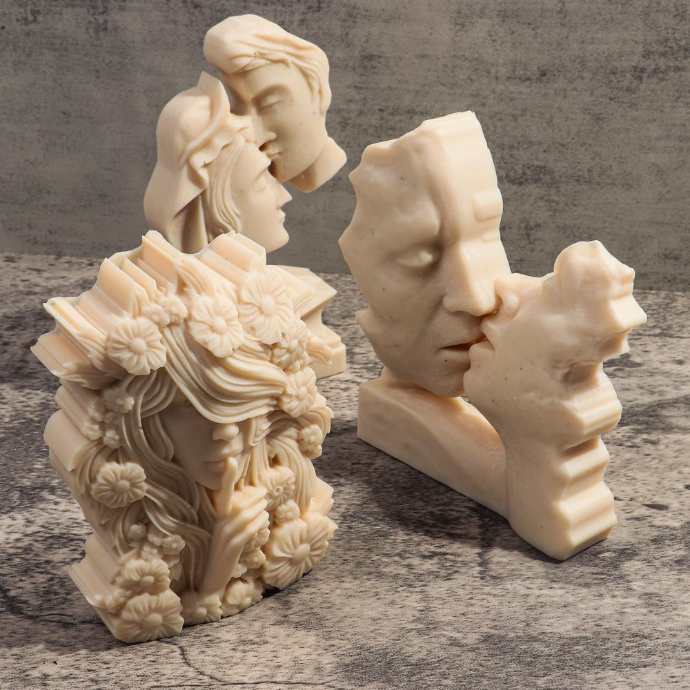 Lovers' Anniversary Silicone Candle Mold Diy Couple Portrait Carving Mould Art Aromatherapy Plaster Molds Valentine's Day Decor
