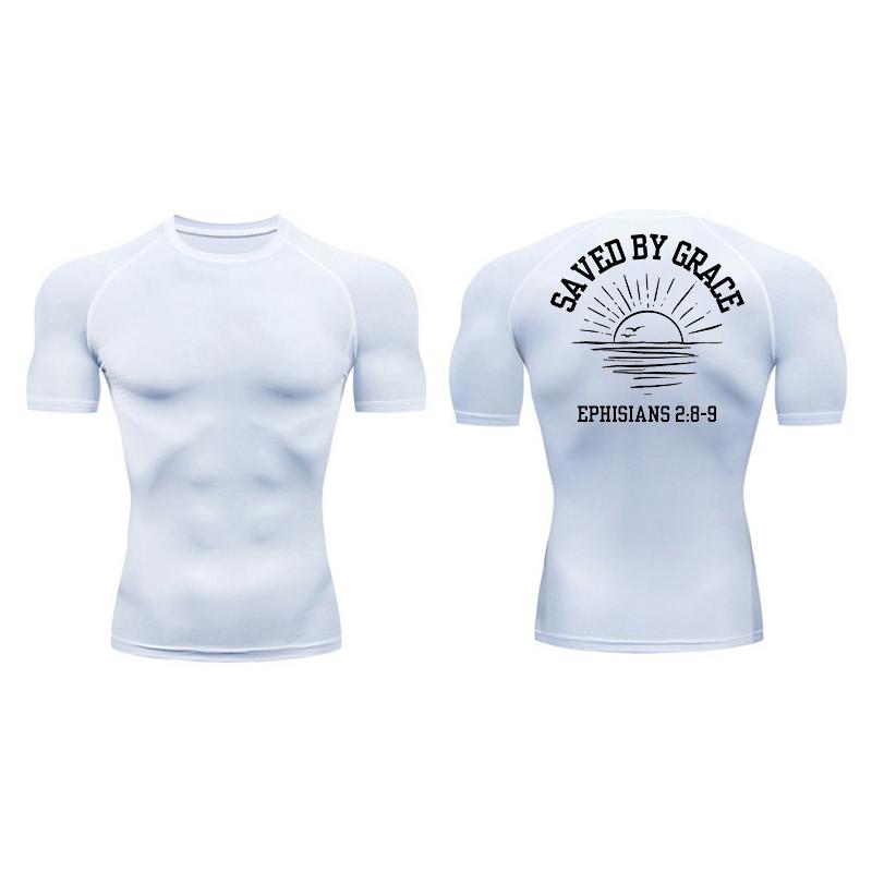 Cross Print Compression Shirt for Men Athletic Quick Dry Short Sleeve Tops Baselayer Christian Gym Workout Running T-shirts Tees