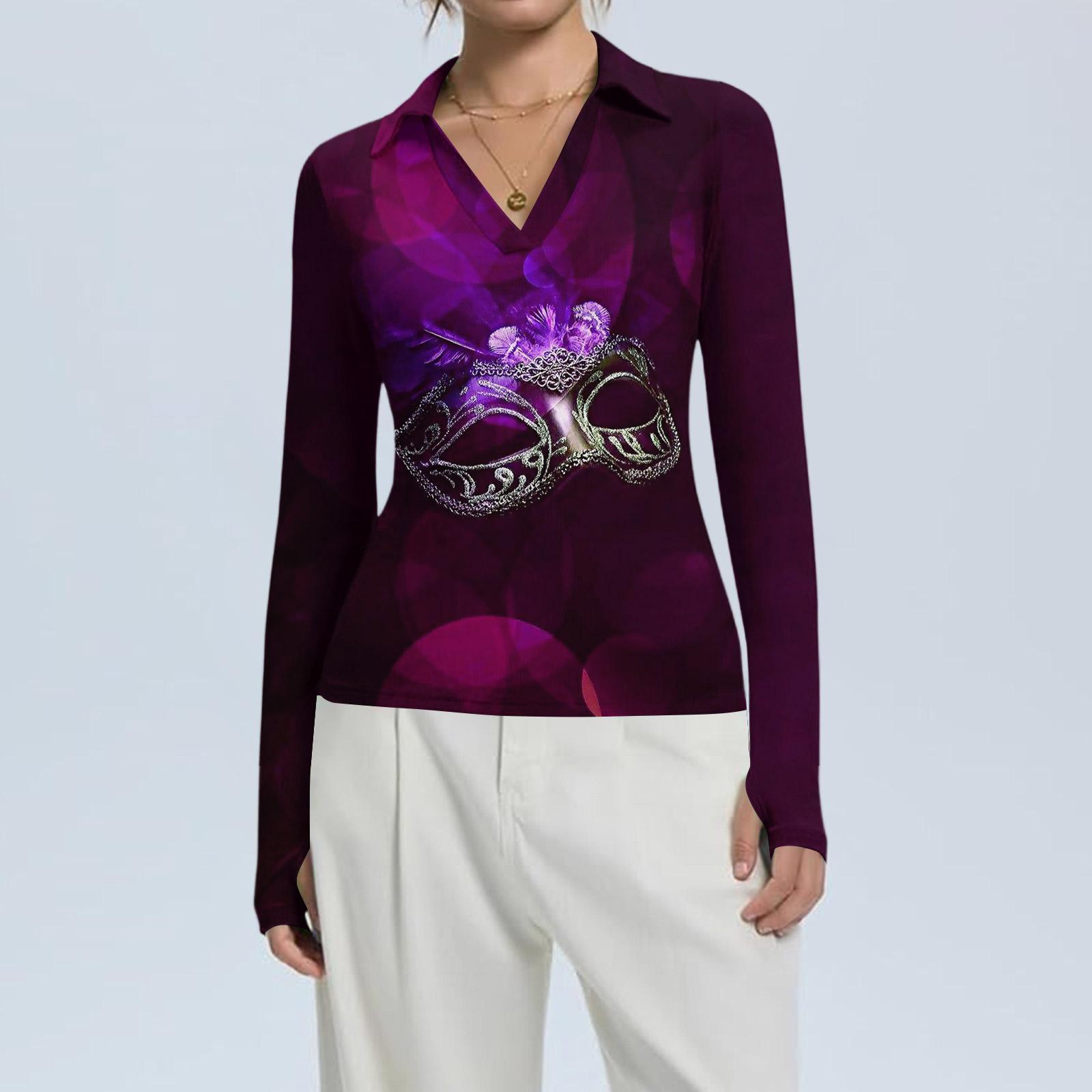 

Женская Мода Повседневный Принт V-образный Вырез Длинный Рукав Застежка на Пуговицы Топ S