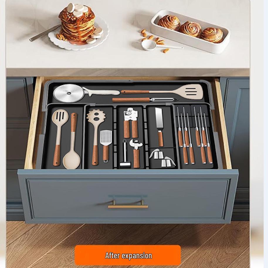 Retractable Kitchen Desktop Drawer for Organizing Cutlery and Utensils