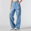 New MLB New York Yankees Old Flower Jeans Women's Light Blue 3FDPG0351-50BLL