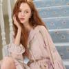 Sancai 2026 Autumn Ruffled V-neck Printed Chiffon Long Sleeve Dress