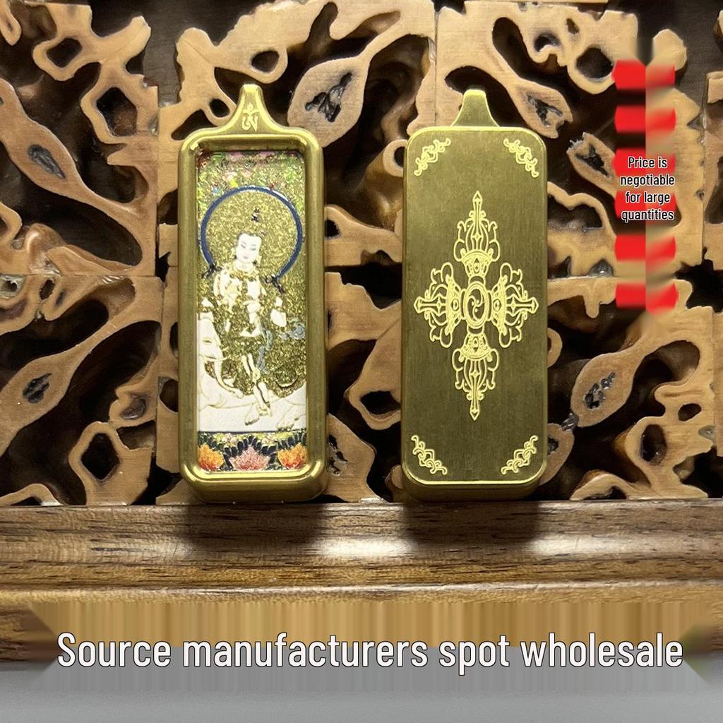 Tibetan Eight Guardian Gods Titanium Steel Thangka Pendant