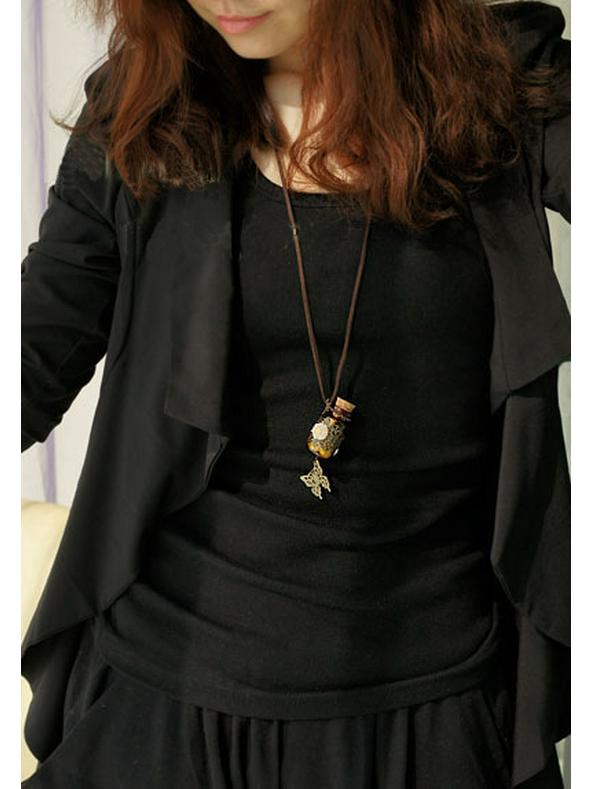 X324 Happy Encounter Retro Leather Rope Wishing Bottle Sweater Necklace