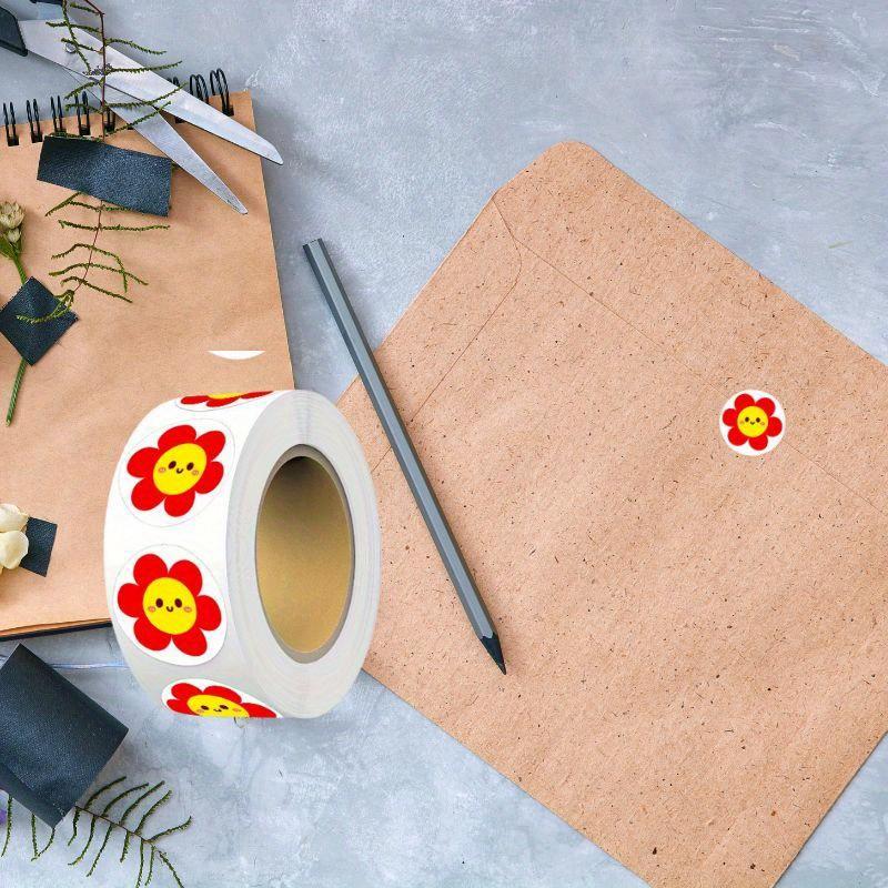 Round Floral Stickers - Vibrant Red Flower Design Paper Reward & Decoration Labels for Journals Gift Wrapping and Greeting Cards