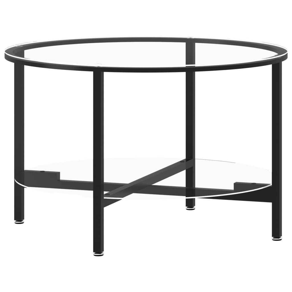 Side Table Black and Transparent 70 Cm Tempered Glass