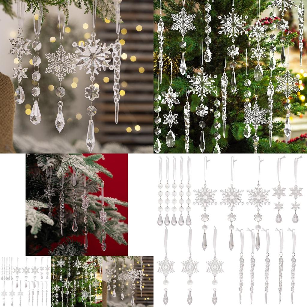 18pcs Clear Acrylic Christmas Icicle Hangings Perfect For Elegant Holiday Decoration