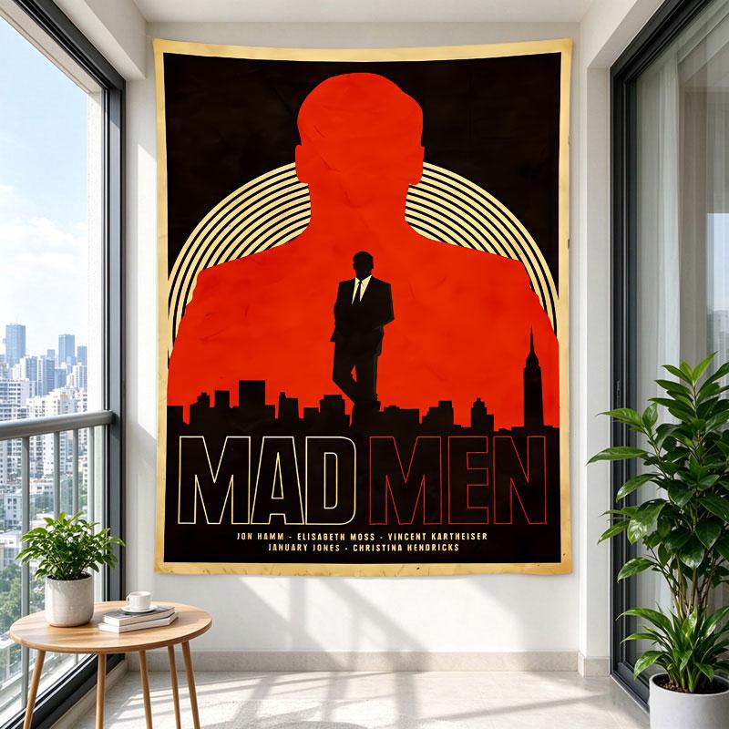 Mad Men Retro TV Poster Red Silhouette Man Against City Skyline